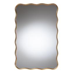 Baxton Studio Cassara Gold Scalloped Rectangular Wall Mirror - Stylish Curved Edge Decorative Accent for Living Room, Bedroom, or Entryway
